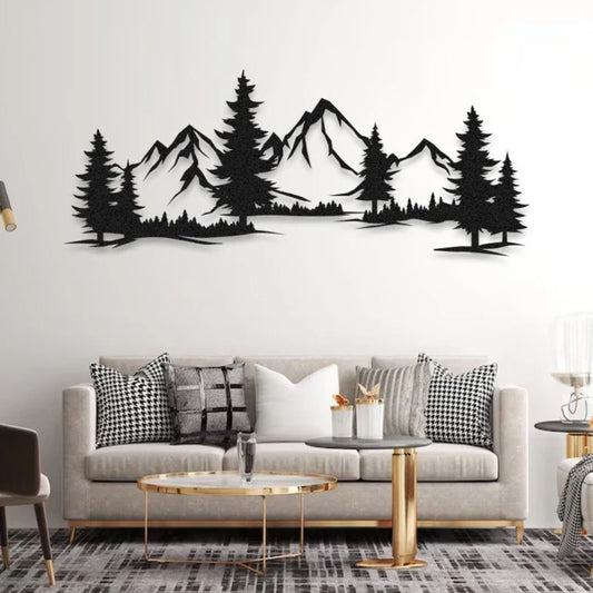 Vintage Metal Mountain and Forest Wall Sculpture